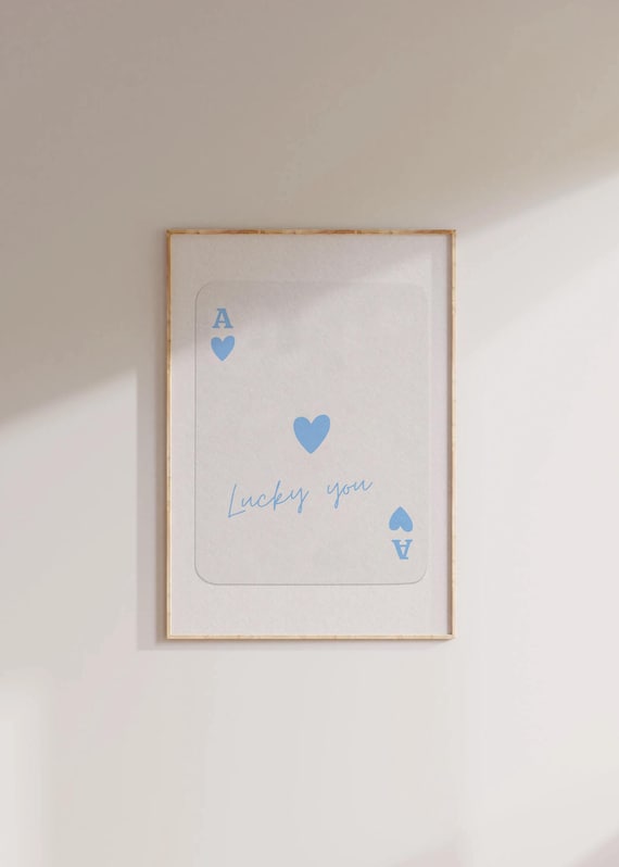 Ace of Hearts Blue Lucky You Soft Minimalist Playing Card Poster