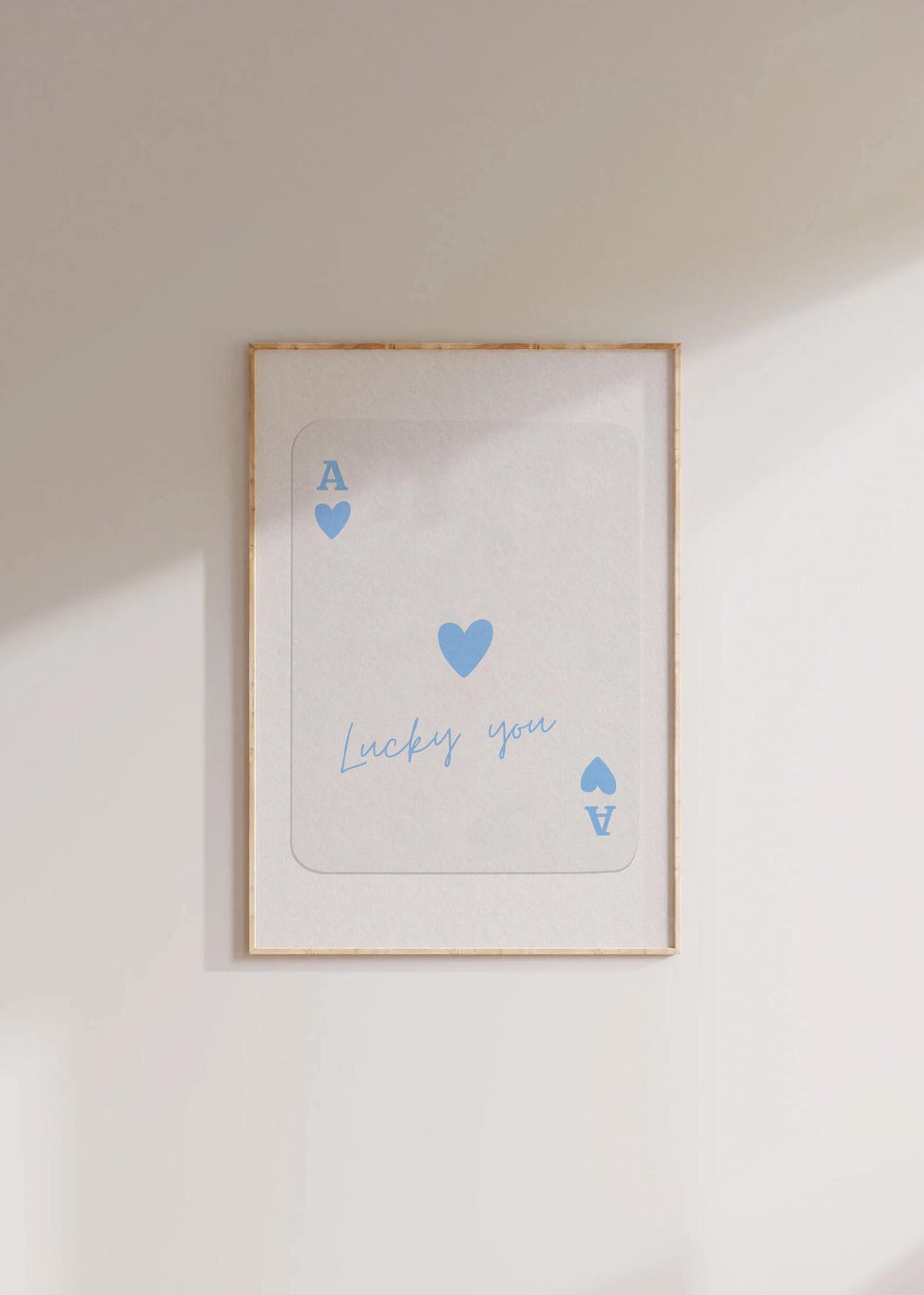 Ace of Hearts Blue Lucky You Soft Minimalist Playing Card Poster