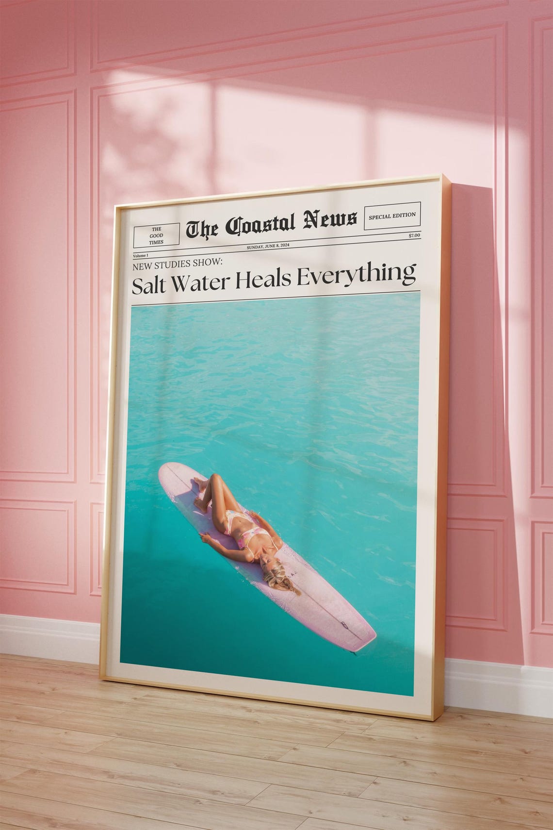 The Coastal News Salt Water Heals Everything Beach Surf Poster - Image 2