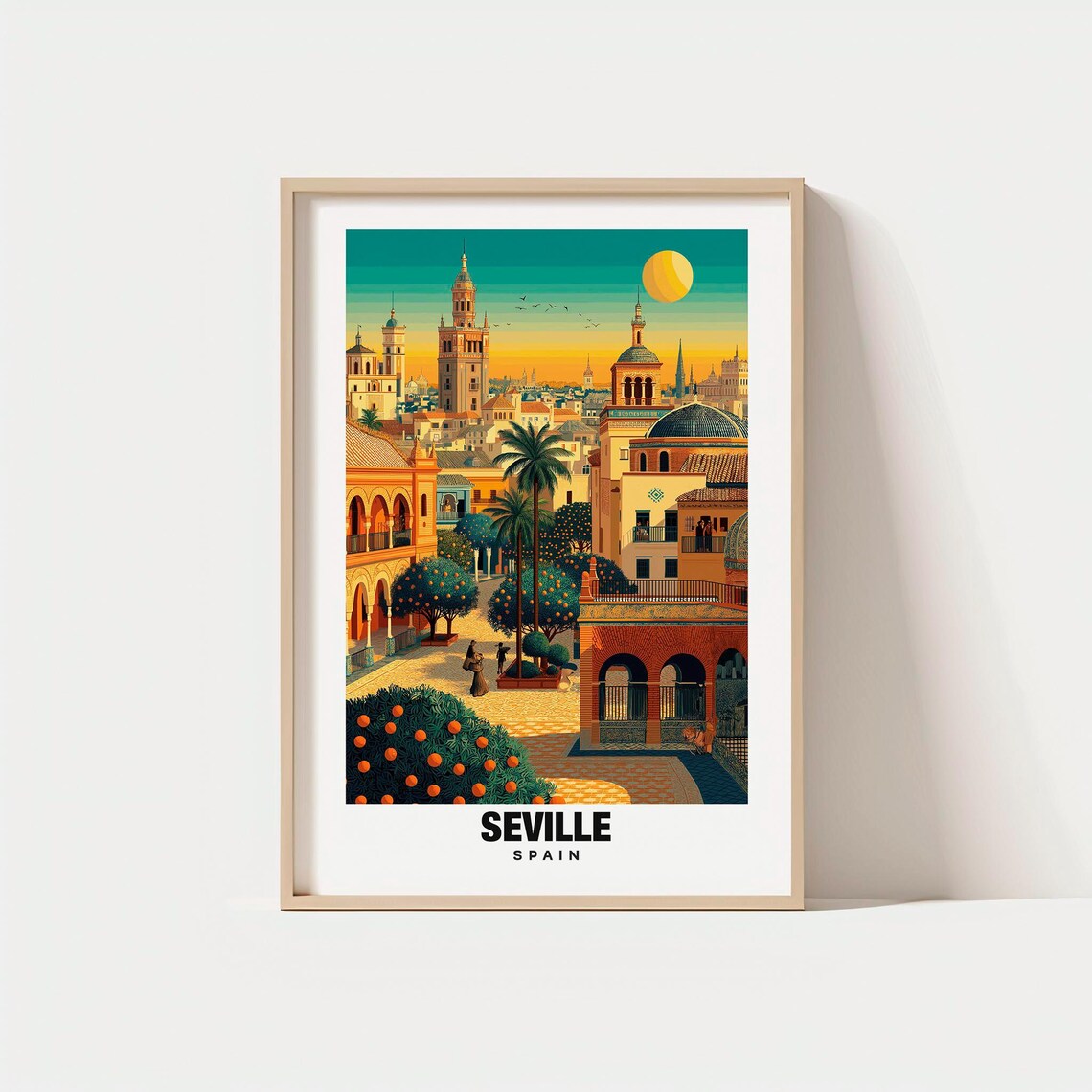 Seville Spain Giralda Tower Orange Trees Old Town Travel Poster