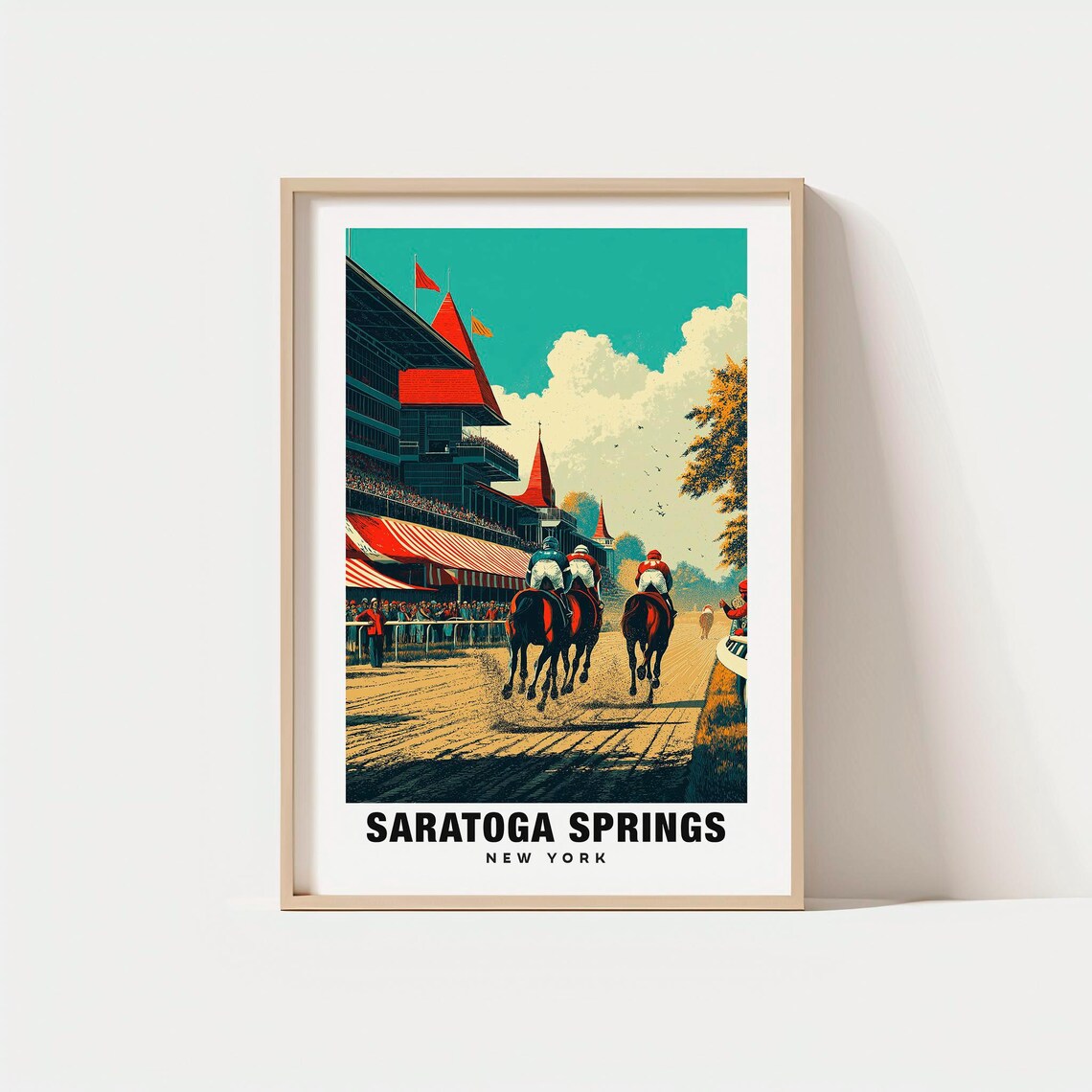 Saratoga Springs New York Horse Racing Retro Vintage Travel Poster