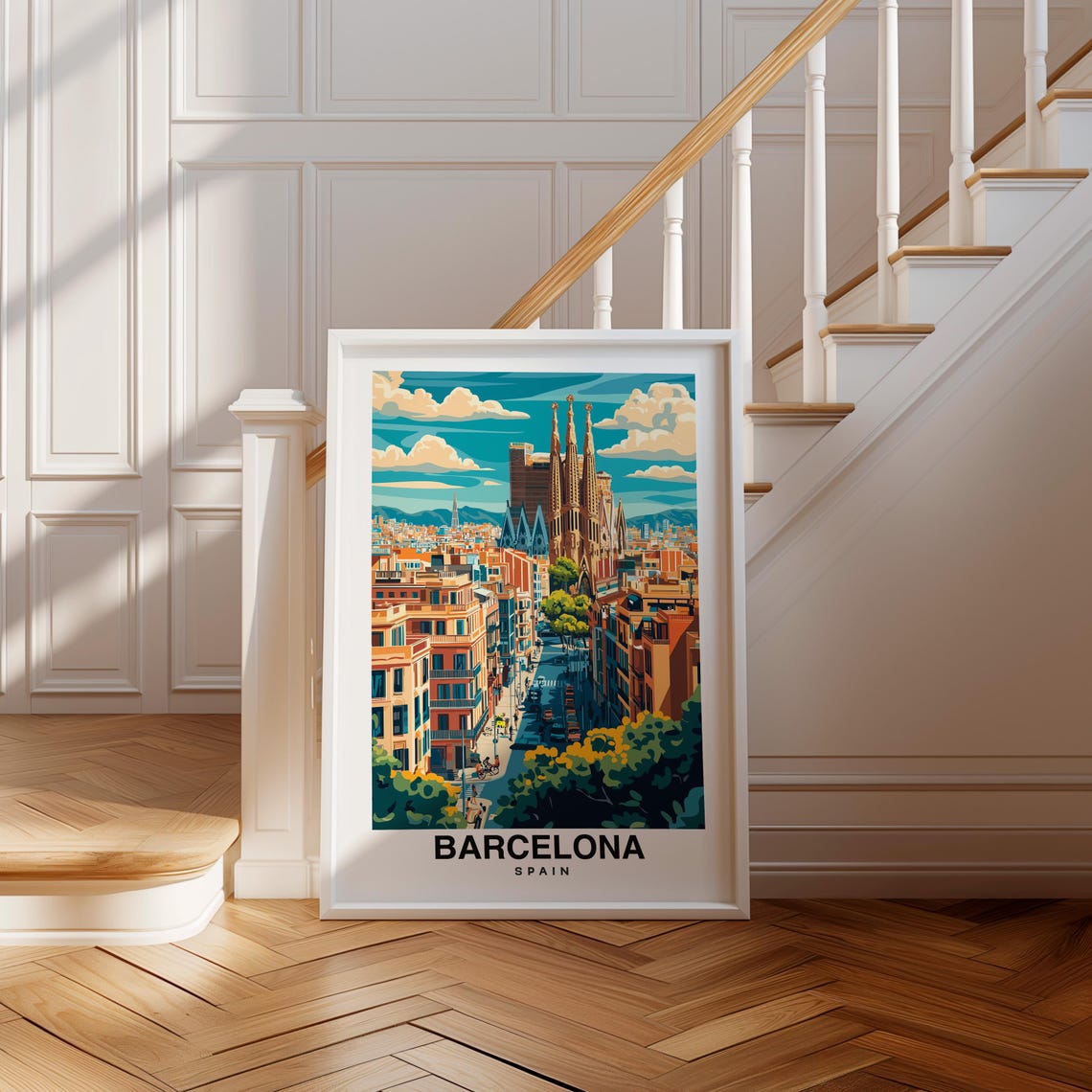 Barcelona Print Spain Poster Travel Wall Art Cityscape Print Europe Poster Urban Art Scenic Decor Architectural Print Travel Poster