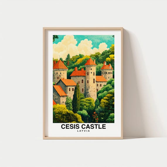 Cesis Castle Print Latvia Poster Travel Wall Art Scenic View Medieval Landmark Historic Ruins Baltic Charm Nature Decor Travel Art