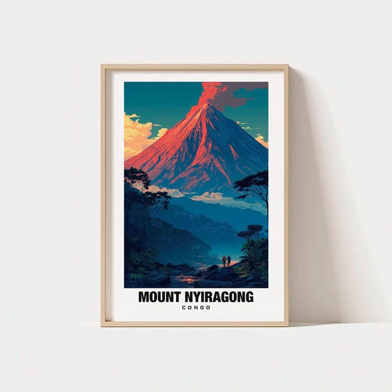 Mount Nyiragongo Print Dr Congo Poster Views Volcano Art Charm Beauty Scenic Landscape Natural Wonder