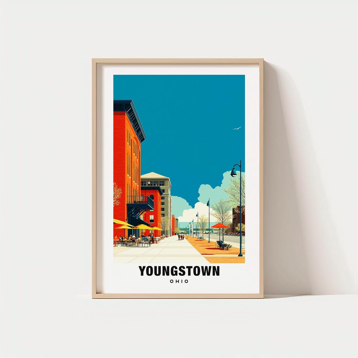 Youngstown Ohio Red Brick Downtown Café Street Travel Poster