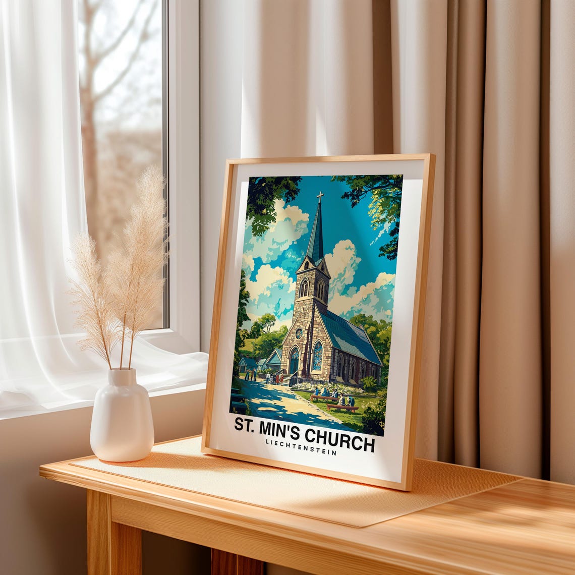 St Mins Church Travel Print Wall Art Eschen Liechtenstein City Print St Mins Church Travel Gift Europe Heritage - Image 3