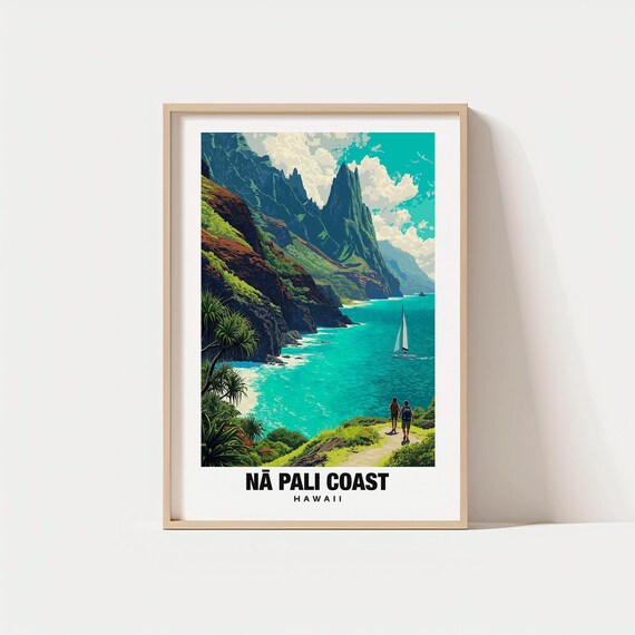 Na Pali Coast Hawaii Sea Cliffs Sailboat Tropical Ocean Poster
