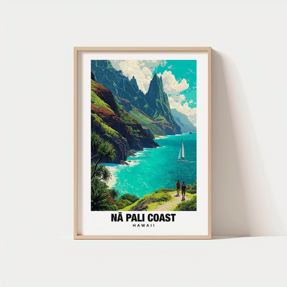 Na Pali Coast Hawaii Sea Cliffs Sailboat Tropical Ocean Poster