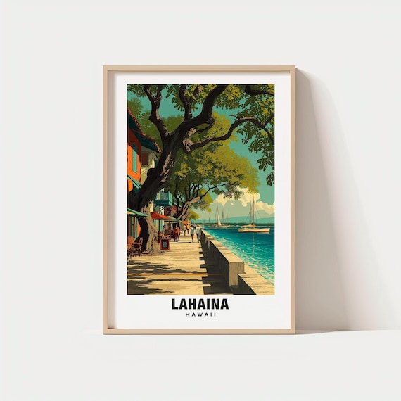 Lahaina Hawaii Historic Waterfront Promenade Sailboat Scene Poster