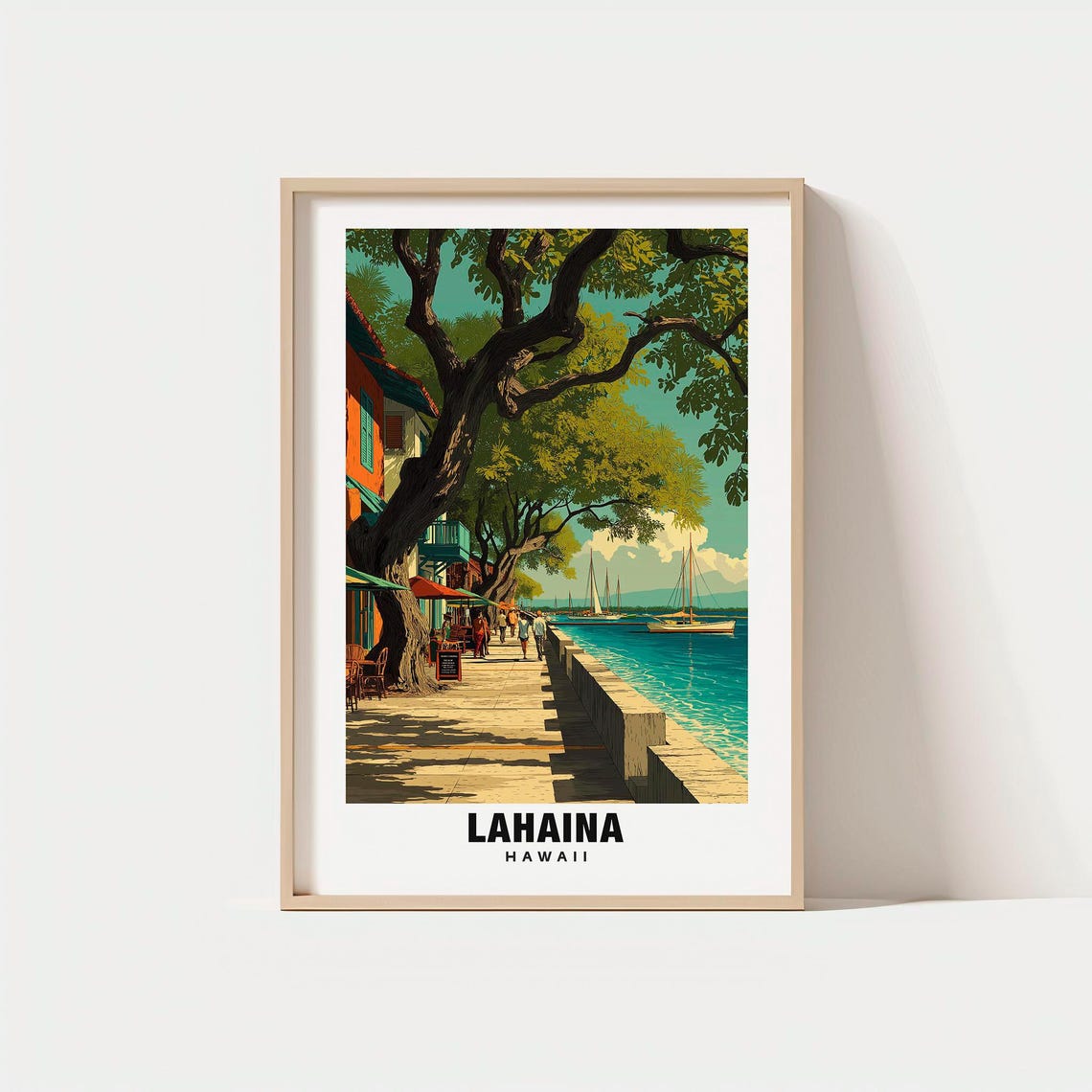 Lahaina Hawaii Historic Waterfront Promenade Sailboat Scene Poster