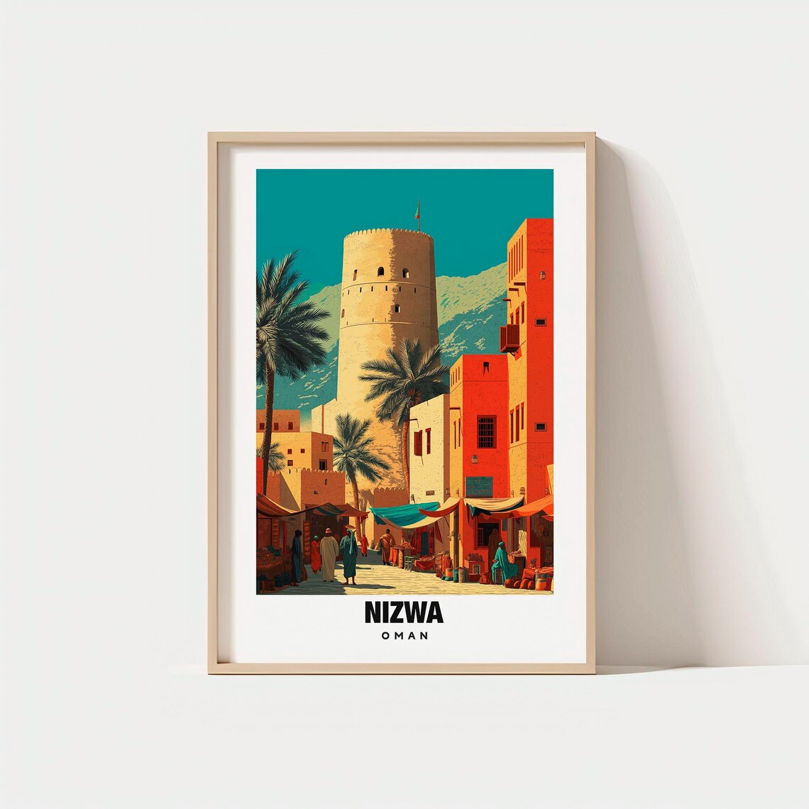 Nizwa Oman Historic Fort Tower Souk Street Golden Hour Poster