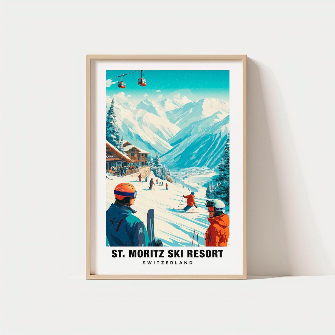 St Moritz Ski Resort Switzerland Alpine Slopes Gondolas Winter Travel Poster