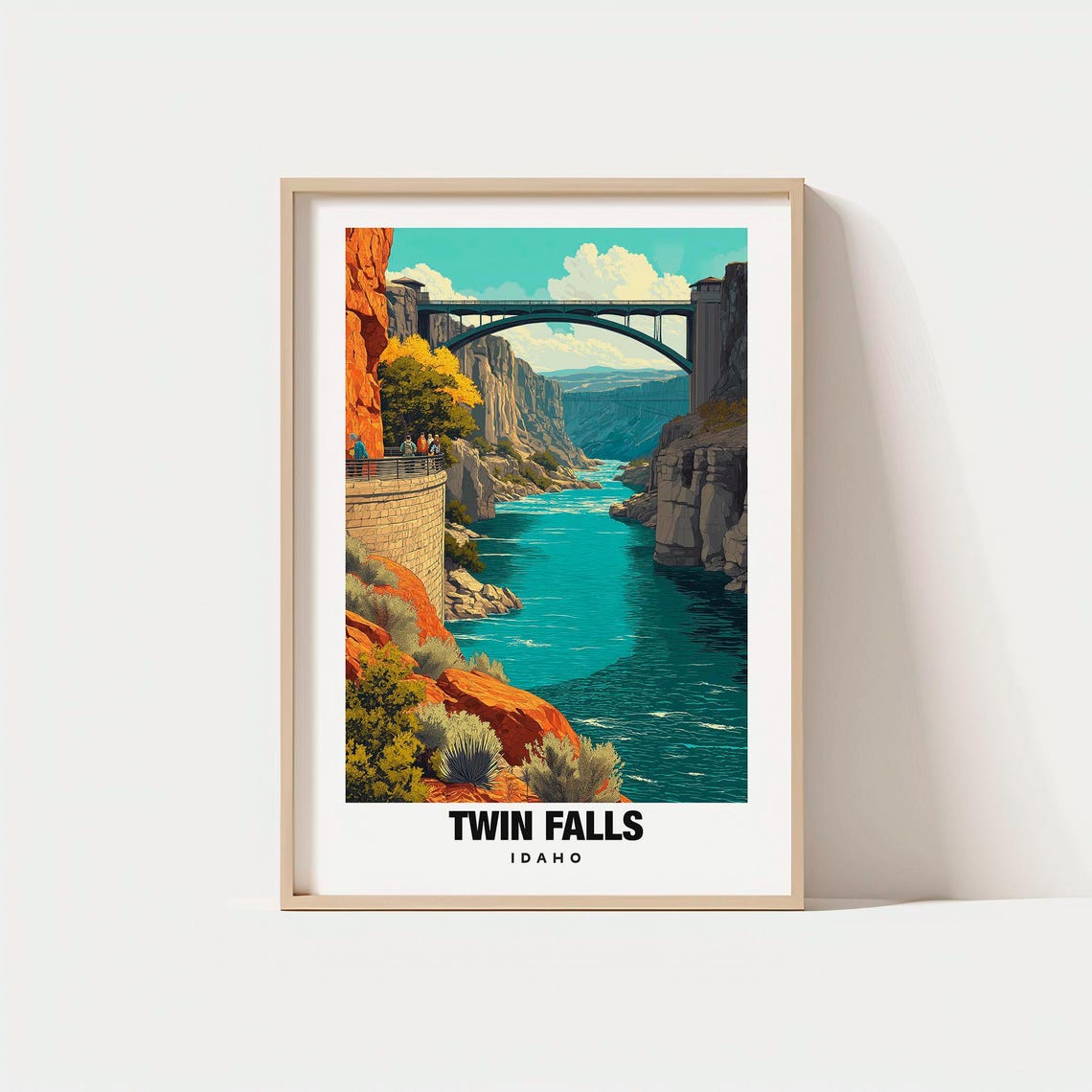Twin Falls Idaho Vintage Canyon Arch Bridge River Gorge Travel Poster