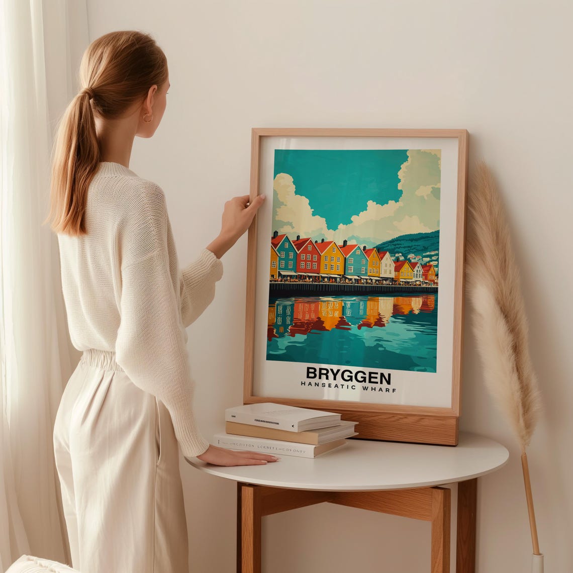 Bryggen Hanseatic Wharf Print Travel Poster Norwegian Art Historic Buildings Scenic Harbor Cultural Landmark Vibrant City Bergen - Image 2