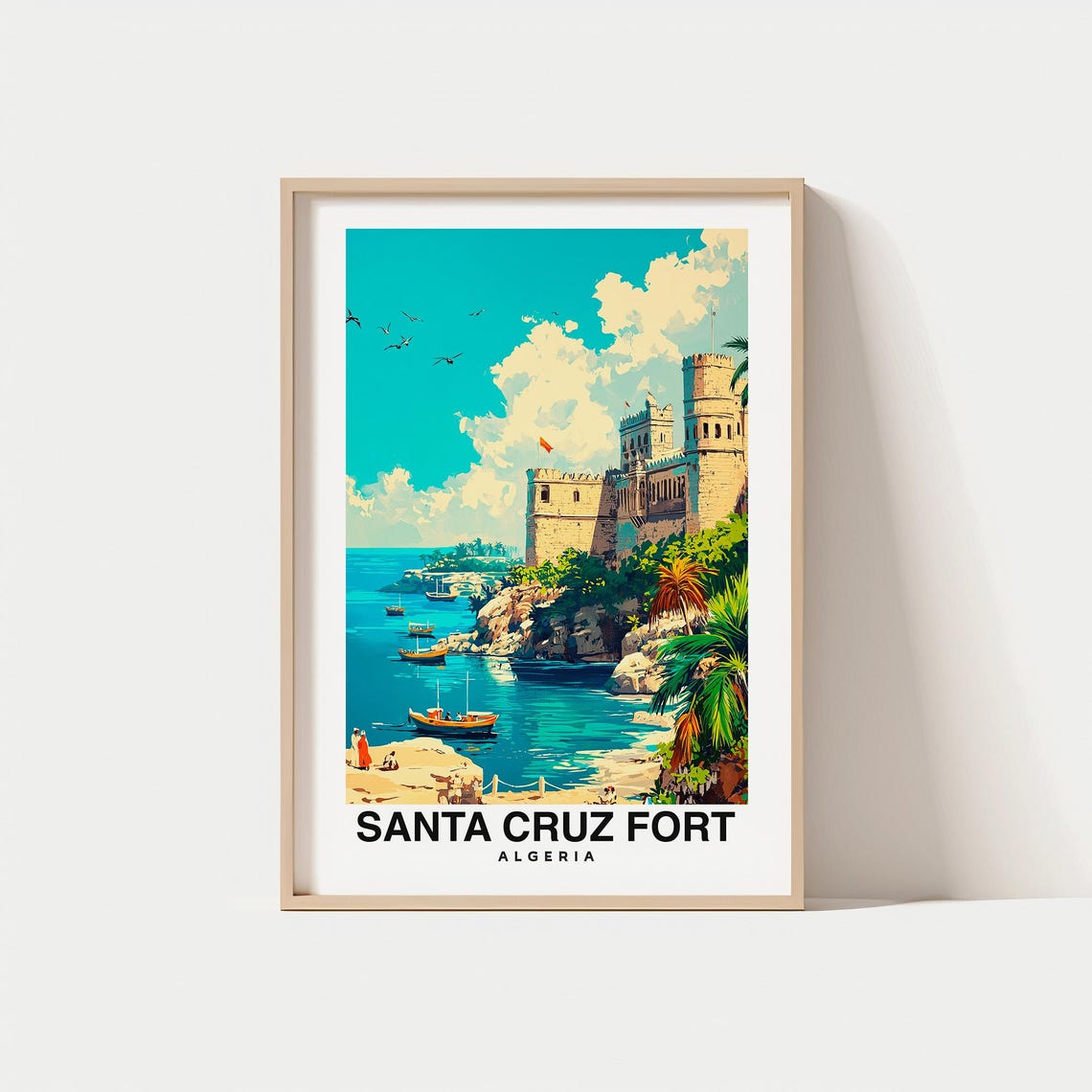 Santa Cruz Fort Print Travel Poster Algerian Art Historic Landmark Coastal Views Scenic Beauty Mediterranean Charm Cultural Heritage