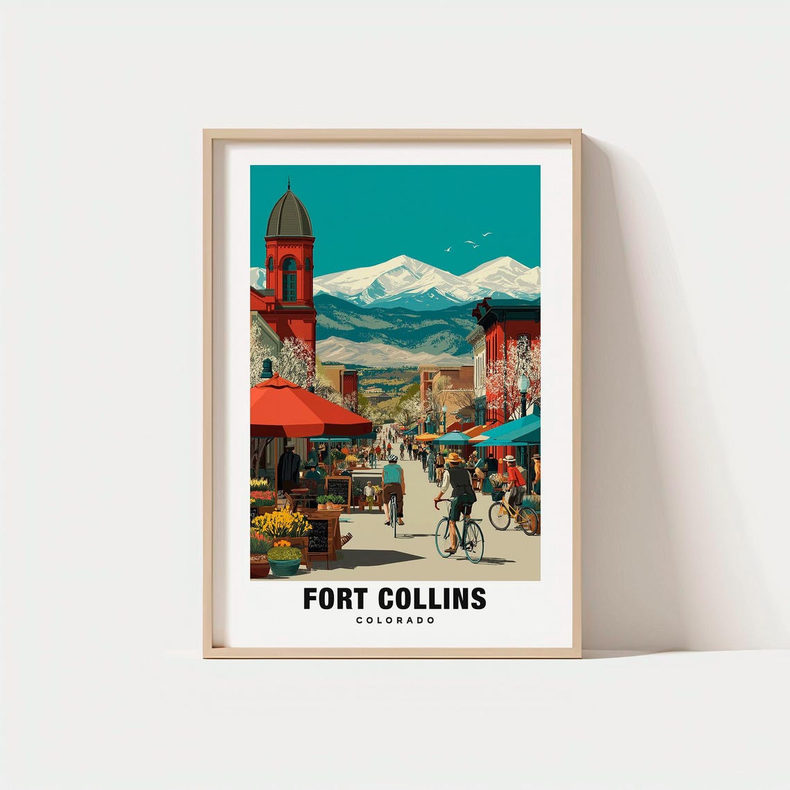Fort Collins Colorado Street Scene Mountain View Retro Poster