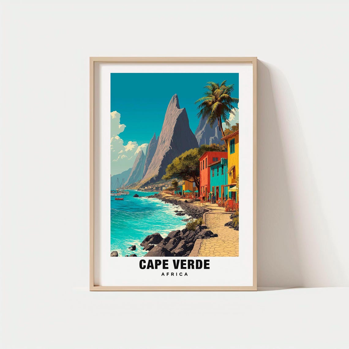Cape Verde Africa Island Coast Colorful Harbor Volcano Poster