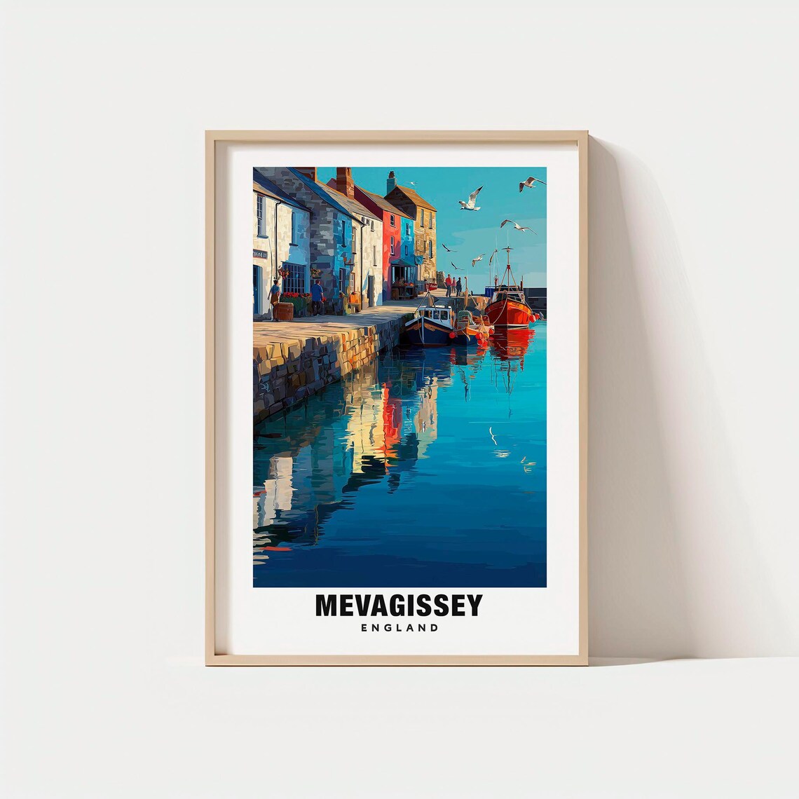 Mevagissey England Fishing Harbor Boats Stone Quay Poster Art