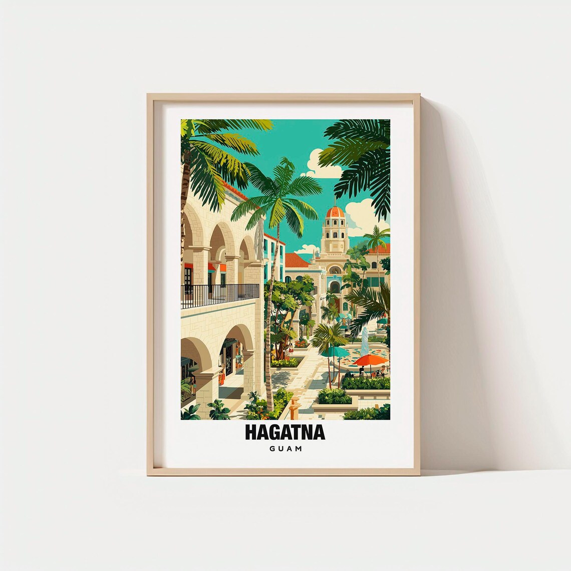 Hagatna Guam Spanish Colonial Plaza Historic Cathedral Travel Poster
