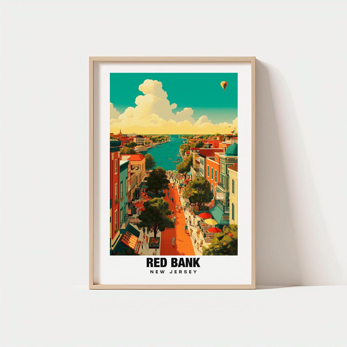 Red Bank Print Travel Poster New Jersey Art Navesink River Historic Downtown Riverside Views Vibrant City Cultural Hub Urban Charm