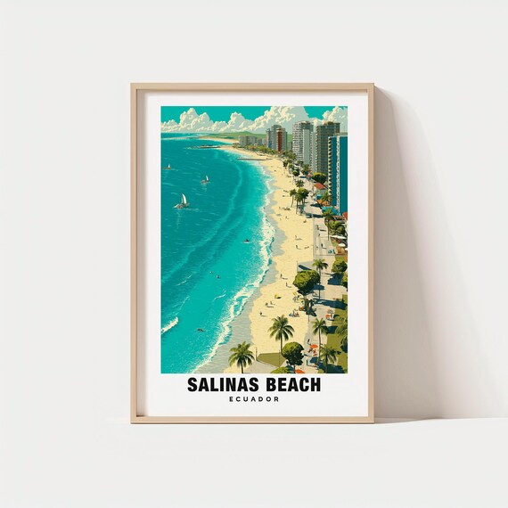 Salinas Beach Print Ecuador Poster Travel Art Coastal Scene Views Nature Escape Scenic Landscapeocean Charmsanta Elena