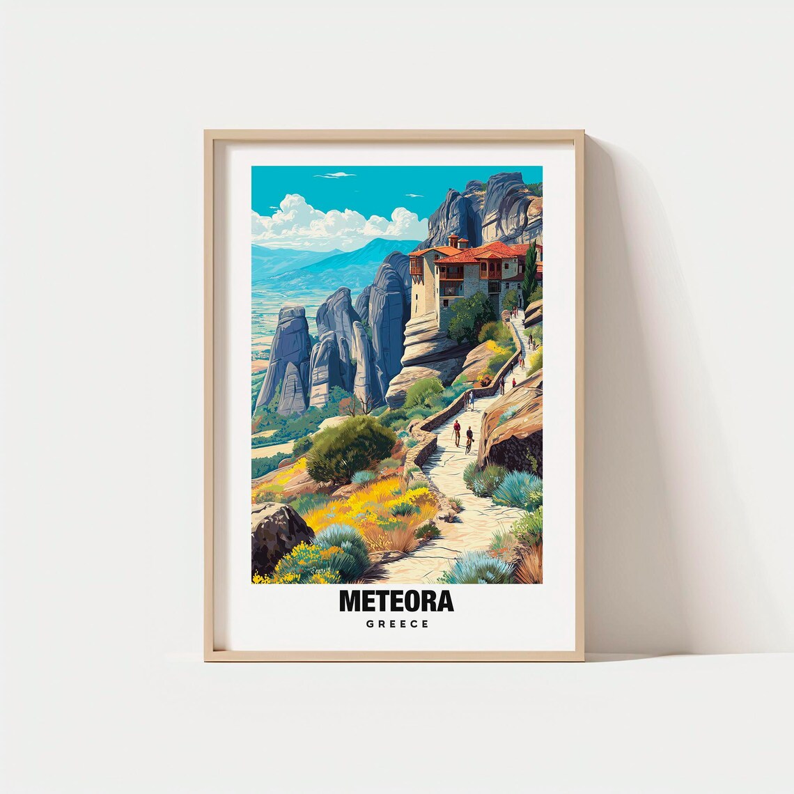 Sacred Meteora Greece Cliff Monasteries Rock Pillars Travel Poster