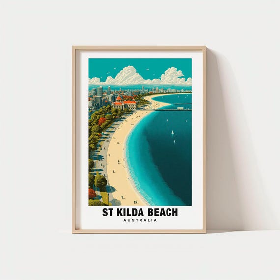 St Kilda Beach Print Victoria Poster Coastal Views Travel Art Urban Pier Scene Sunset Glow Seaside Charm Melbourne Escape