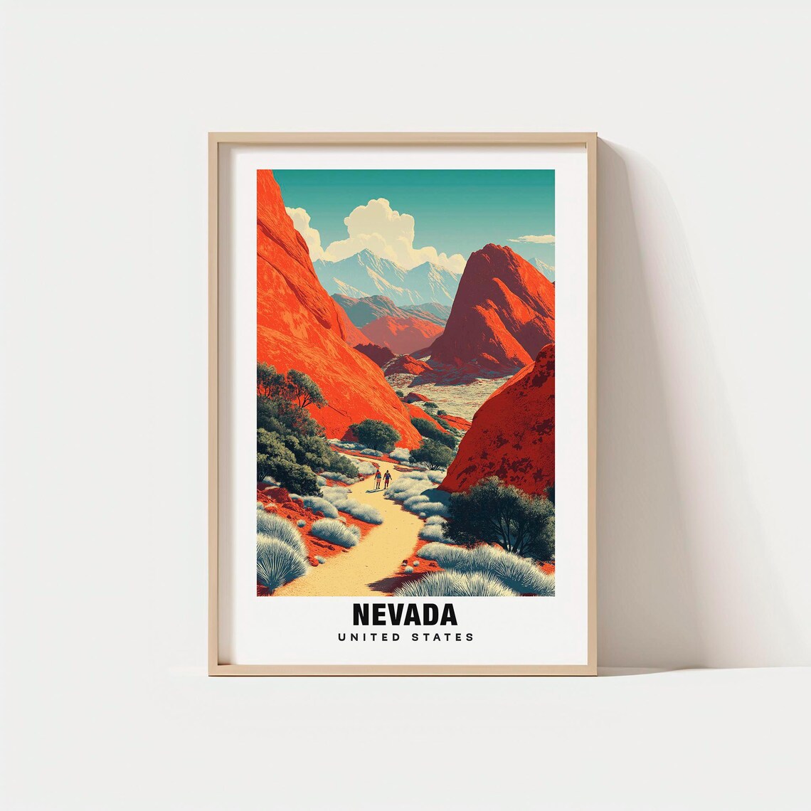 Nevada Red Rock Desert Canyon Hikers Trail Vintage Travel Poster