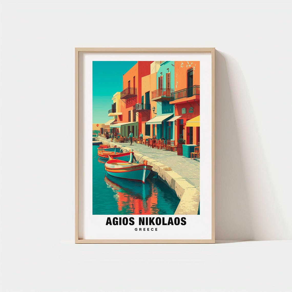 Agios Nikolaos Greece Colorful Harbor Buildings Boats Poster