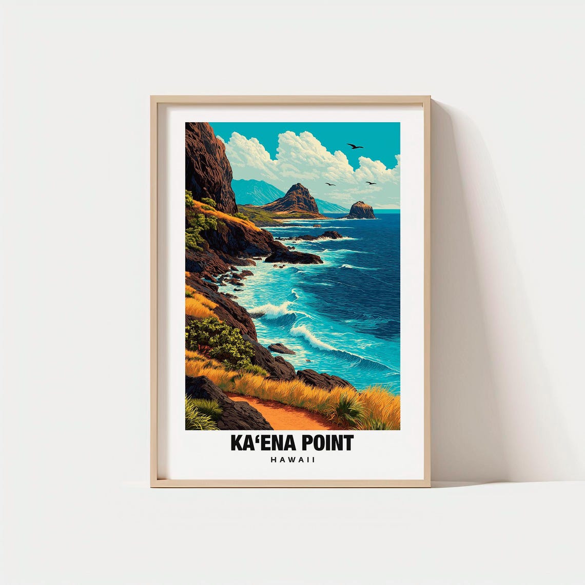 Ka'ena Point Hawaii Rugged Cliffs Ocean Waves Vintage Travel Poster