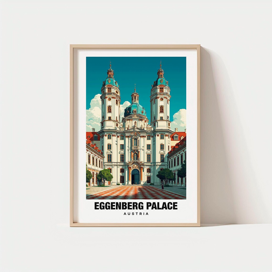 Eggenberg Palace Austria Baroque Twin Towers Landmark Travel Poster
