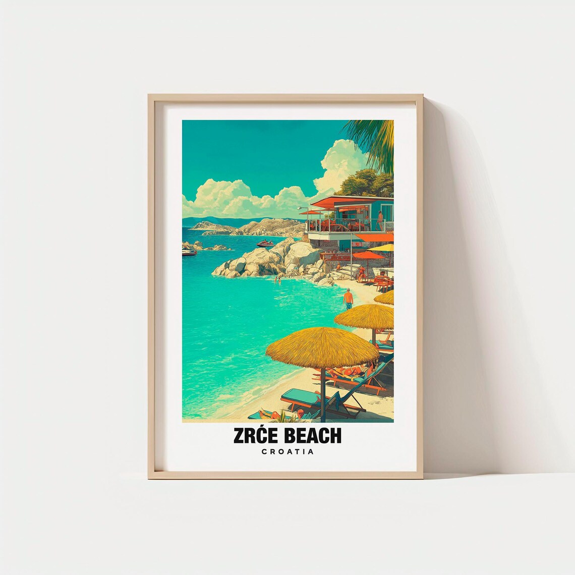 Zrce Beach Croatia Turquoise Cove Beach Umbrella Retro Poster