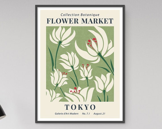 Flower Market Print Wall Art Spring Flowers Tokyo Floral Art Botanical Gallery Wall Art Museum Exhibition Poster Modern Room Decor