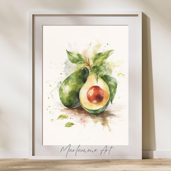 Watercolor Avocado Pair Botanical Kitchen Fresh Fruit Art Poster