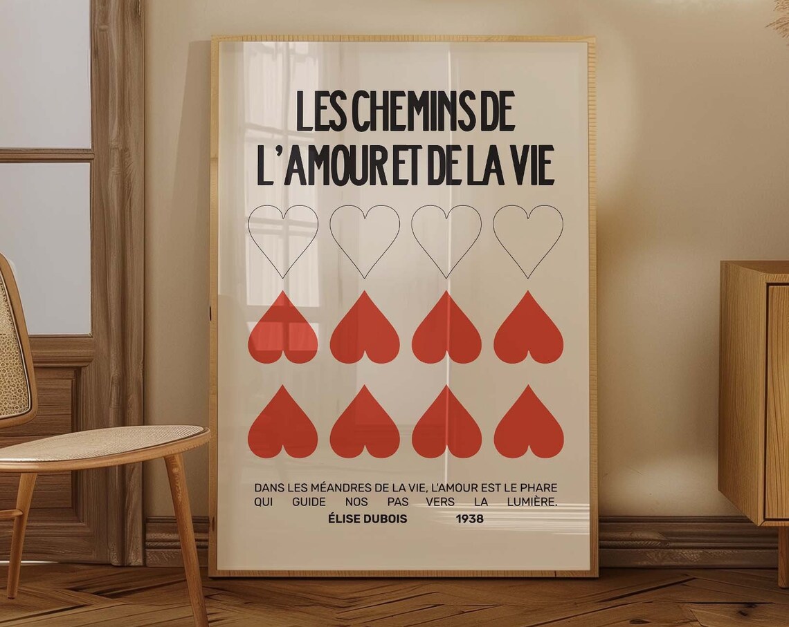 Les Chemins de LAmour et de la Vie Heart Grid Poster French Love Art - Image 3