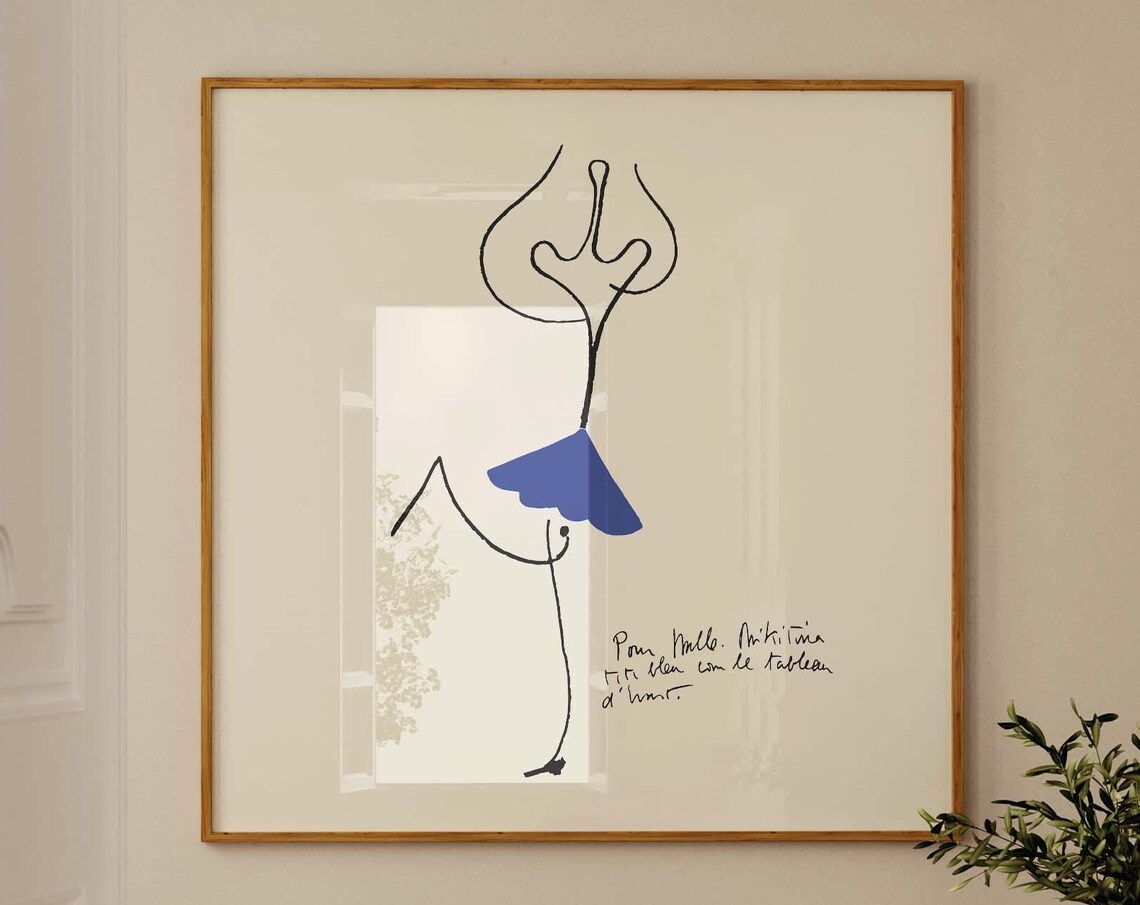 Abstract Line Figure Blue Accent Minimalist French Modernist Art Poster