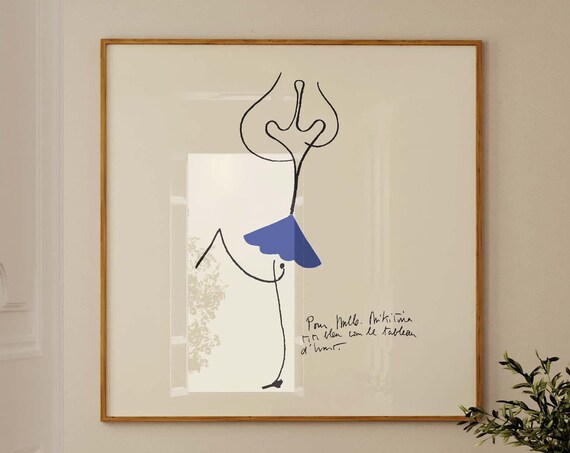 Abstract Line Figure Blue Accent Minimalist French Modernist Art Poster