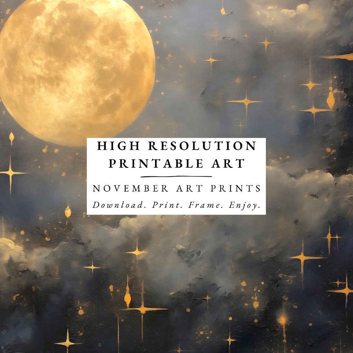 Vintage Night Sky Print Full Moon Oil Painting Cloudy Evening Wall Art Lunar Celestial Artwork Moody Starry Dark Academia Decor - Image 6