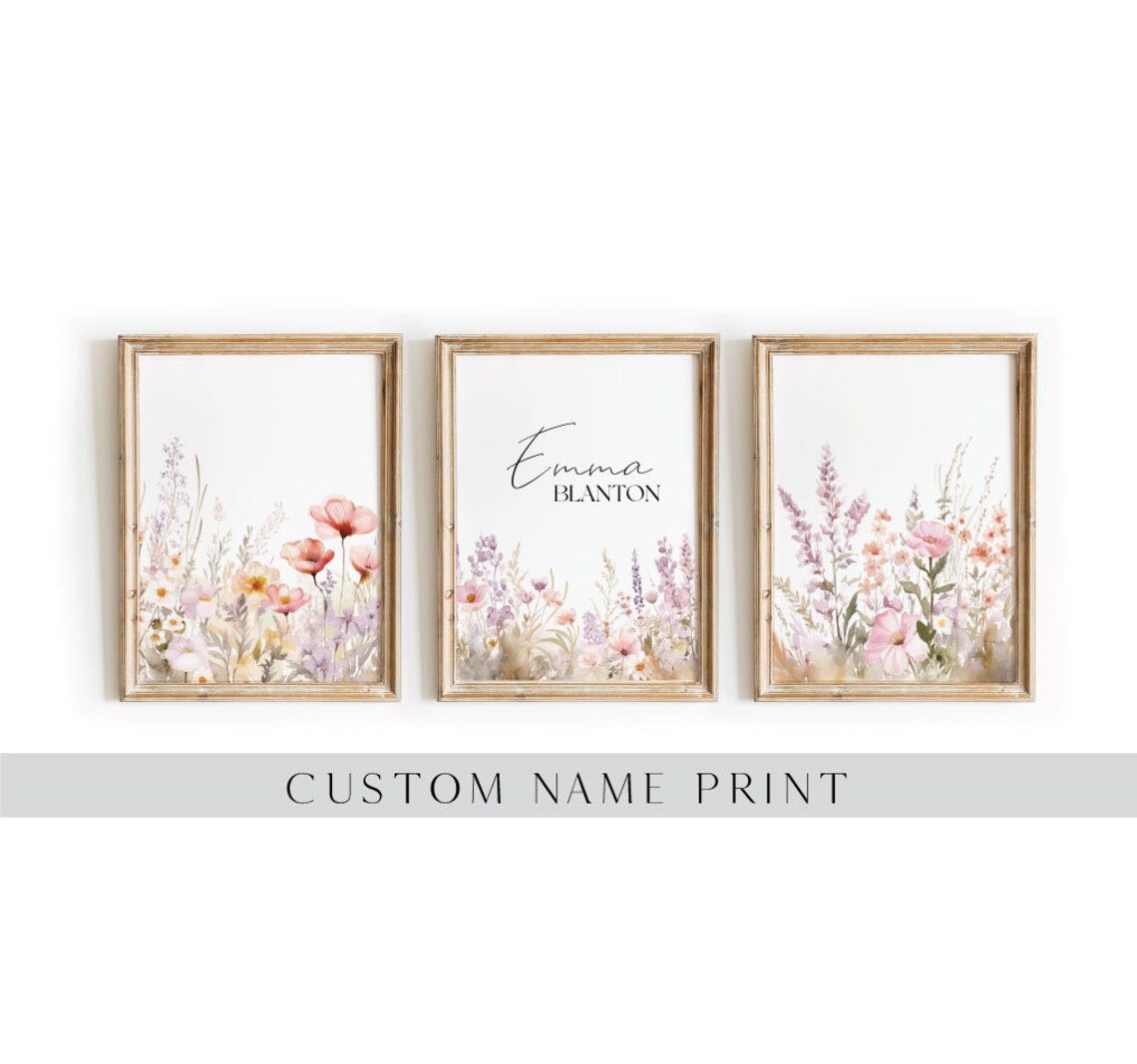 Custom Baby Name Boho Wildflowers Nursery Art Print - Image 2