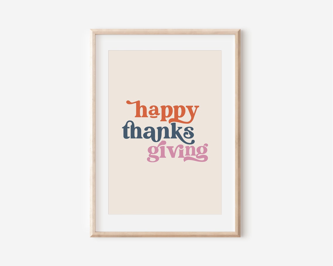 Happy Thanksgiving Retro Typography Print Multicolor Holiday Wall Art - Image 5