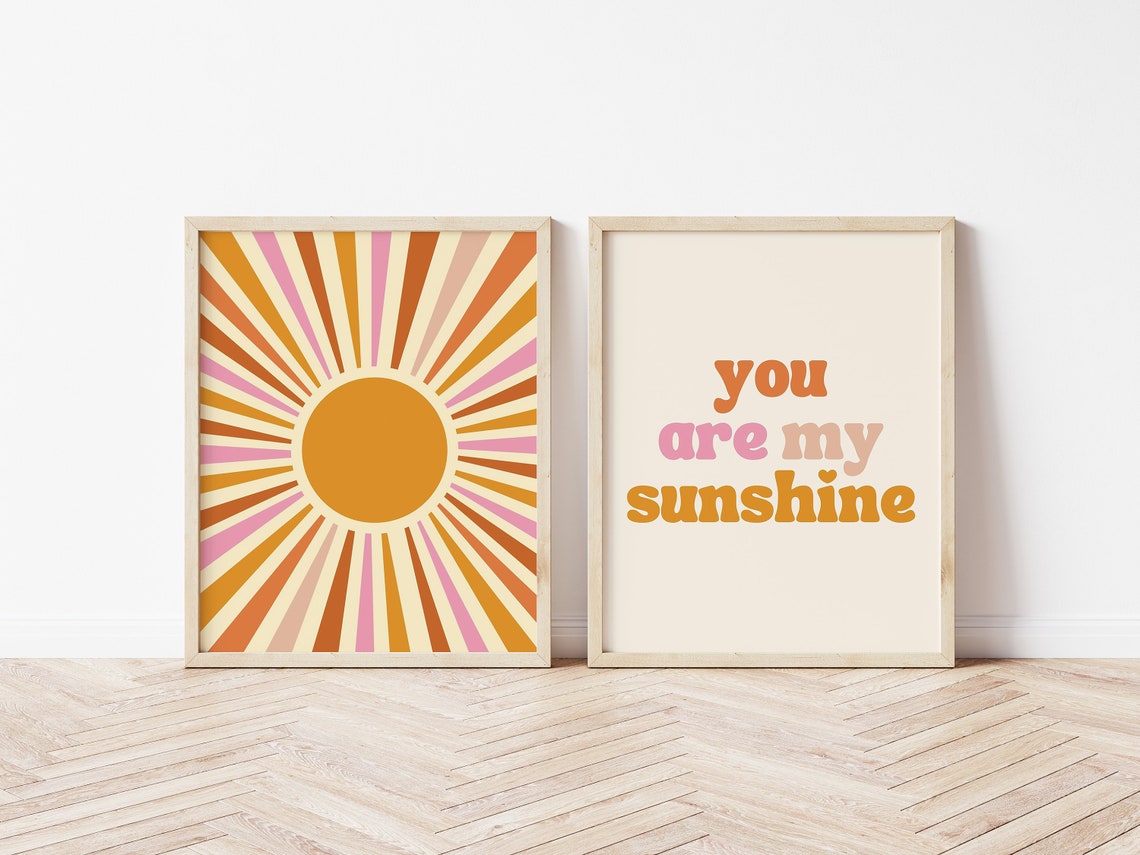 Groovy Retro Sunburst Orange Pink Sun Rays Boho Mid Century Wall Art - Image 3