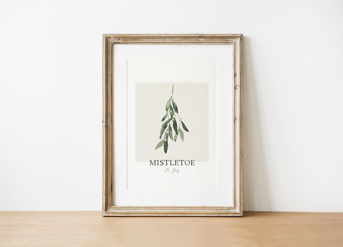 Watercolor Mistletoe Botanical Print Green White Christmas Wall Art - Image 2
