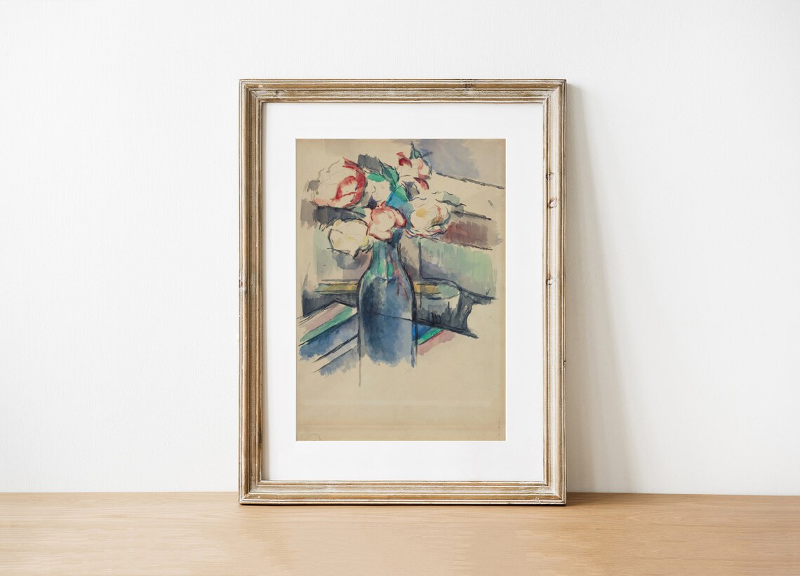 Vintage Roses in a Bottle, Cezanne-Inspired Poster - Image 2