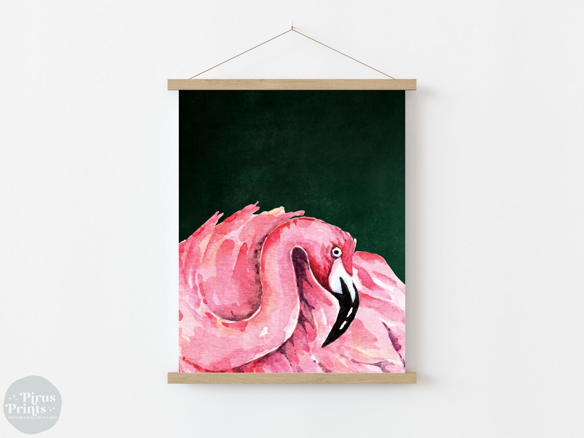 Emerald Green Flamingo Art Print, Maximalist Decor - Image 3