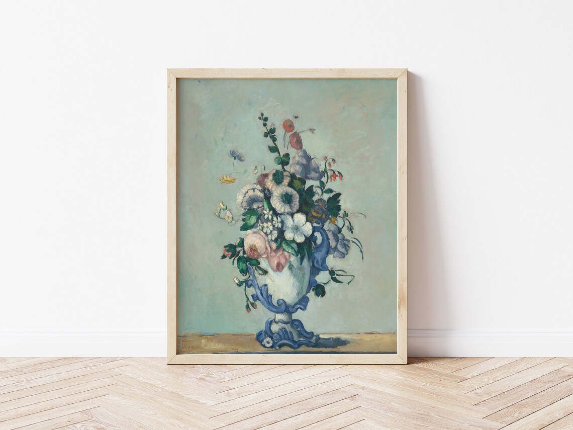 Vintage Floral Still Life Impressionist Bouquet Blue Vase Art Print