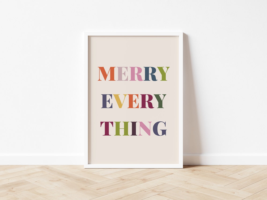 Merry Everything Multicolor Typography Print Boho Holiday Wall Art - Image 3