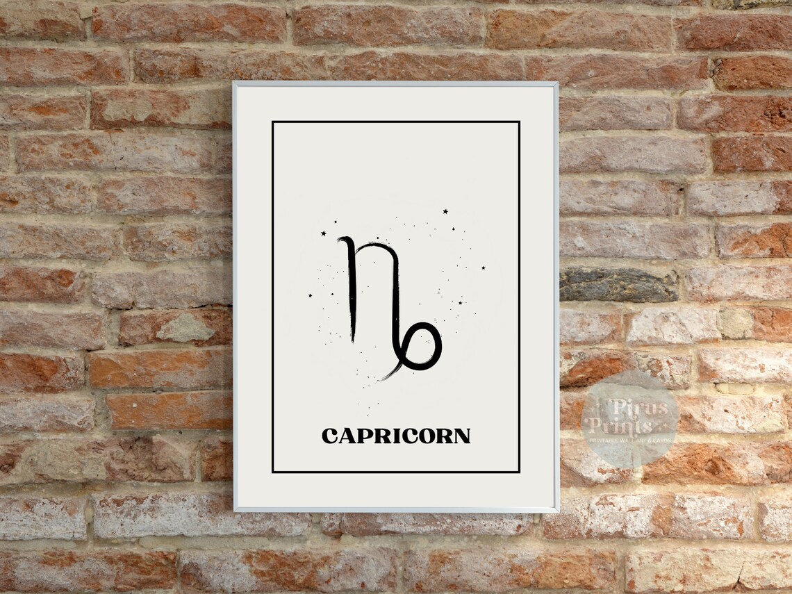 Capricorn Zodiac Sign Minimal Black White Starry Wall Art Gift - Image 4