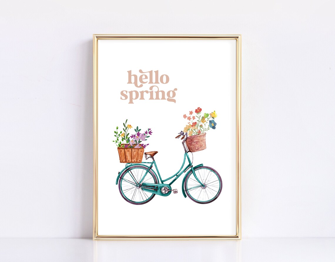 Hello Spring Bike with Flowers Farmhouse Art Print - Image 2