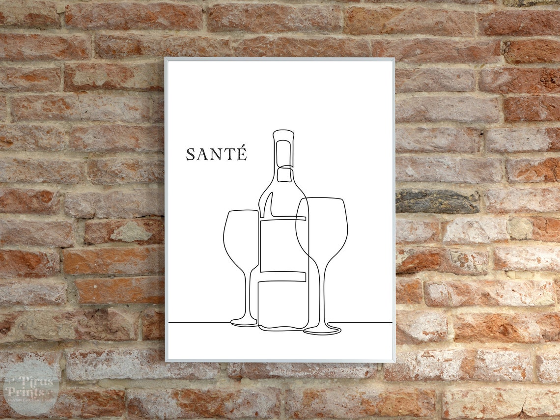 Sante Wine Bottle Line Art Minimal Black White Kitchen Wall Art - Image 4