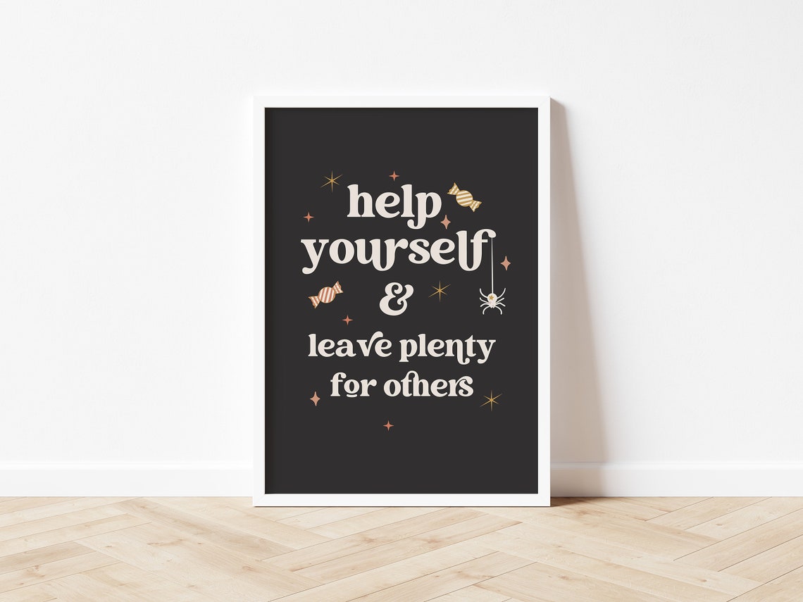 Help Yourself Halloween Candy Sign Spooky Black Trick Or Treat Print - Image 3